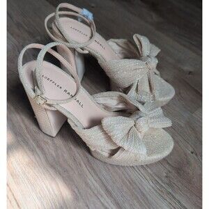 Loeffler Randall Natalia Platform Penny Knot Heels Cream Shimmer Womens 7